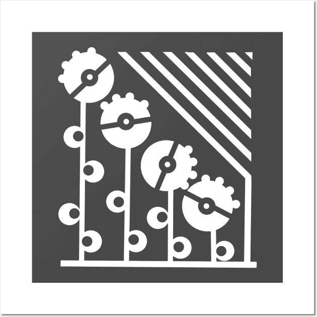 White Mechanical Flowers - Asphalt Wall Art by Design Fern